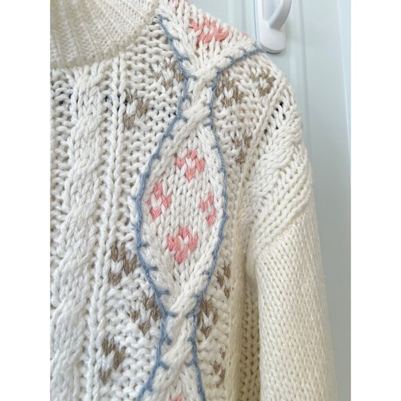 Vintage 80s Cable Knit Pullover Sweater Womens Medium White Grannycore Coquette - Picture 4 of 6